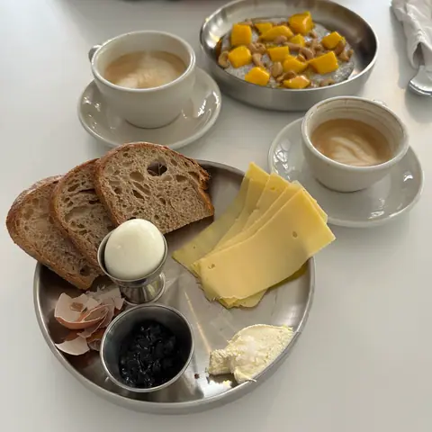 The Scandinavian breakfast plate with two coffees